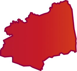 Bergkamen-Umrisskarte in einem Rot zu hellrotem Verlauf mit dunkelroter Kante