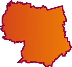 Kartenumriss von Boenen mit Verlauf von dunkelorange zu hellorange, umrandet in Dunkelrot